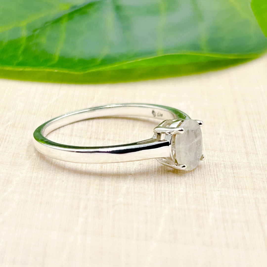 Rainbow Moonstone  Oval 7x5 Sterling Silver Ring Size 9