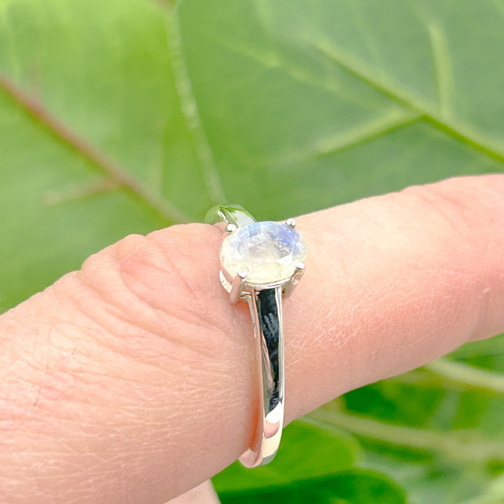 Rainbow Moonstone  Oval 7x5 Sterling Silver Ring Size 9