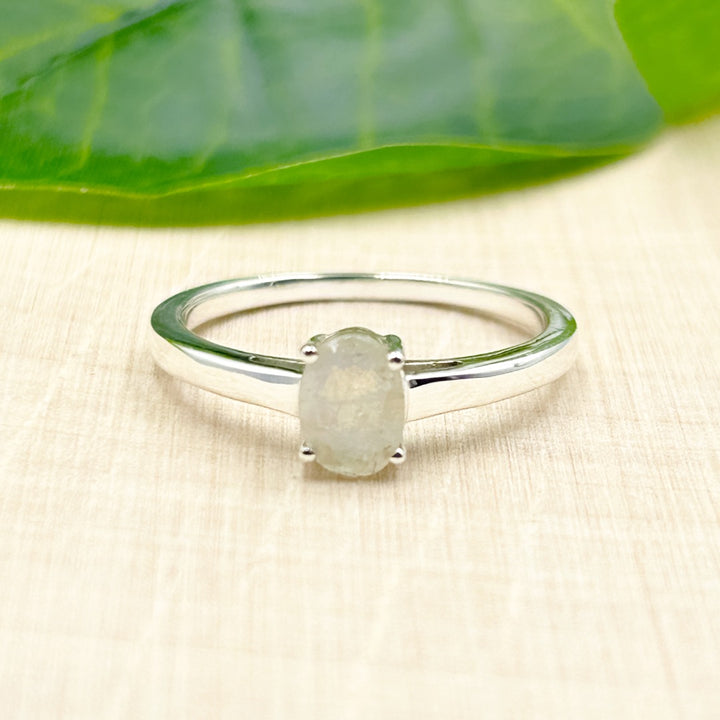 Rainbow Moonstone  Oval 7x5 Sterling Silver Ring Size 9
