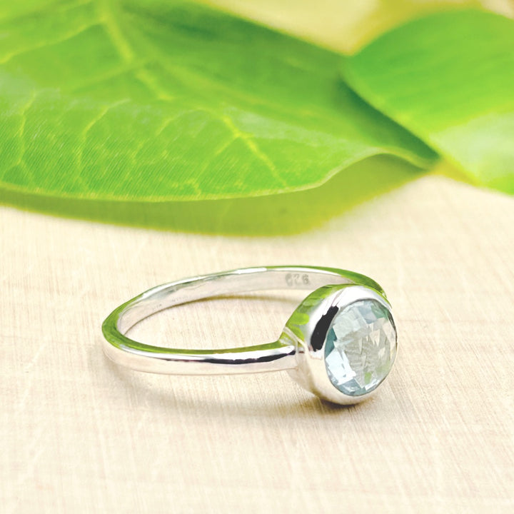 Blue Topaz Round 7mm Sterling Silver Ring Size 9