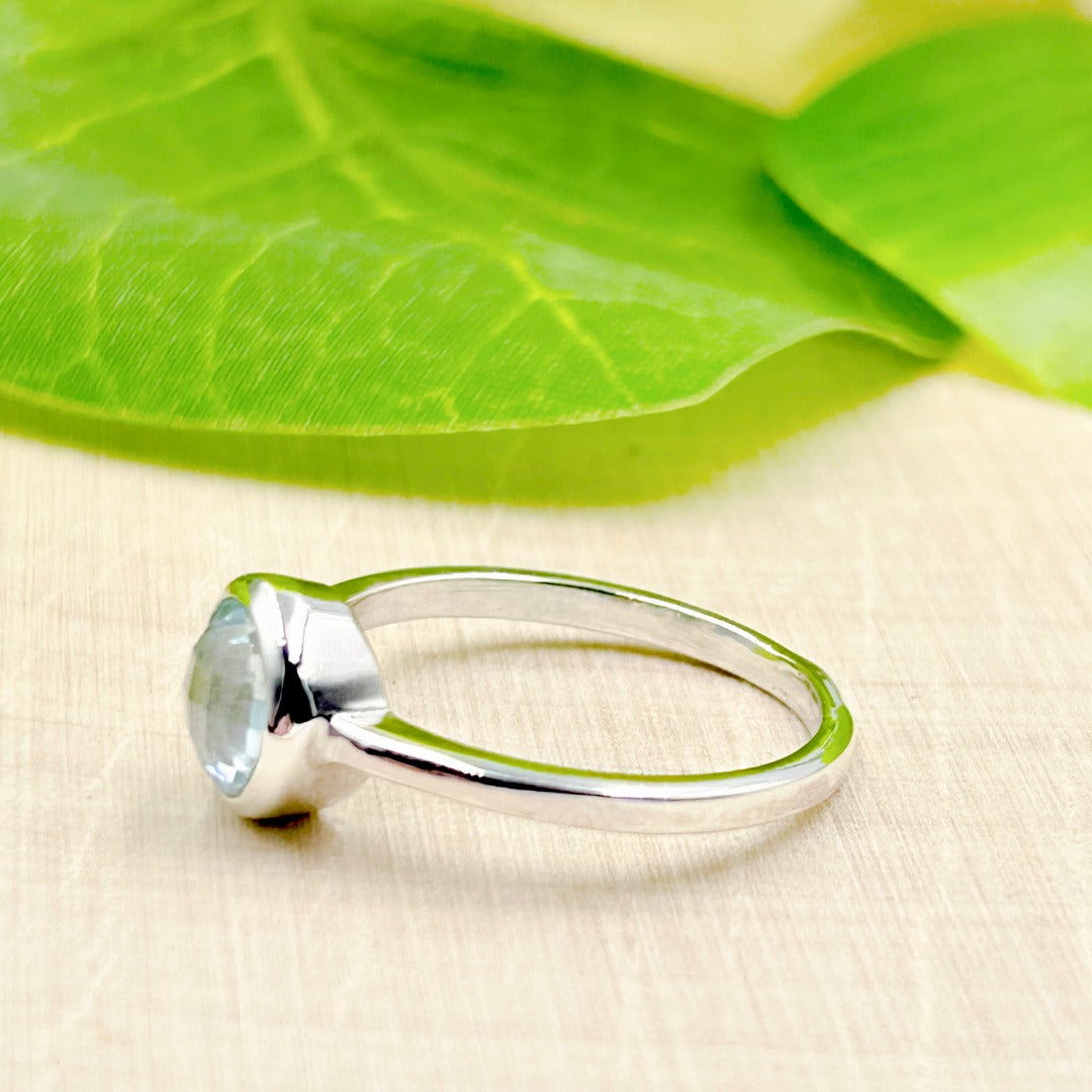 Blue Topaz Round 7mm Sterling Silver Ring Size 6