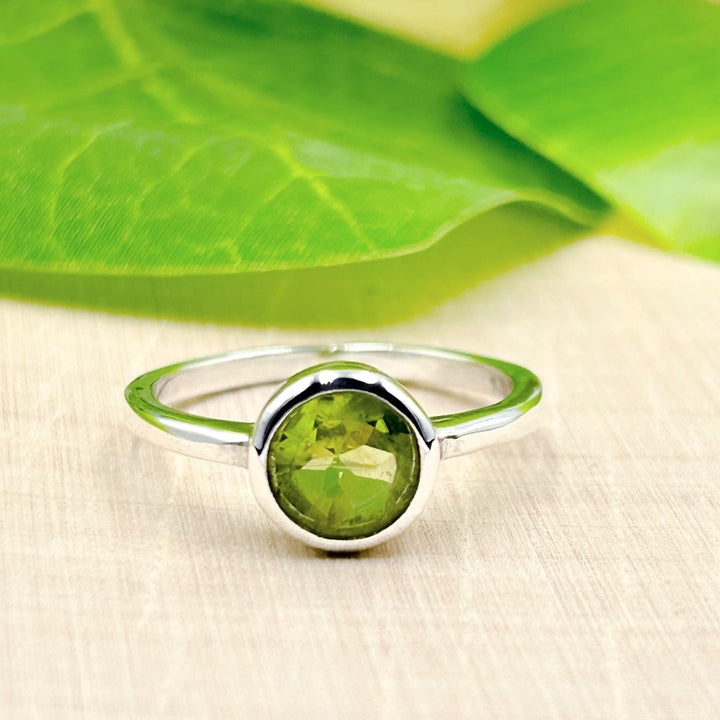 Peridot Round 7mm Sterling Silver Ring Size 8