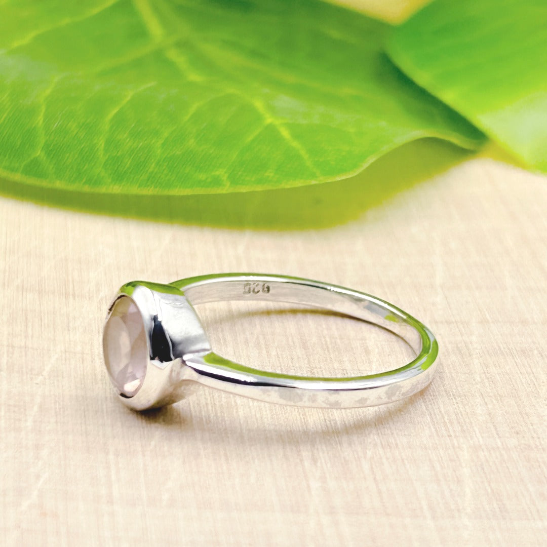 Rose Quartz Round 7mm Sterling Silver Ring Size 9