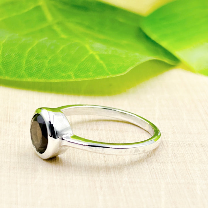 Smoky Quartz Round 7mm Sterling Silver Ring Size 8 / P