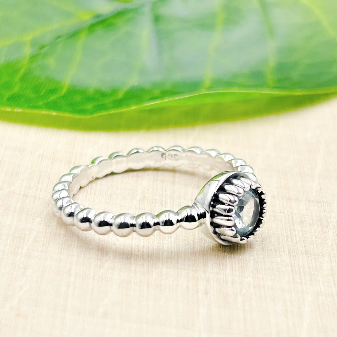 Blue Topaz Ornate Sterling Silver Ring Size 9