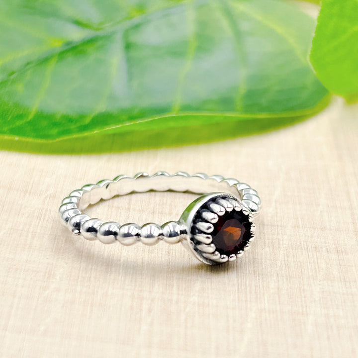 Garnet Ornate Sterling Silver Ring Size 9