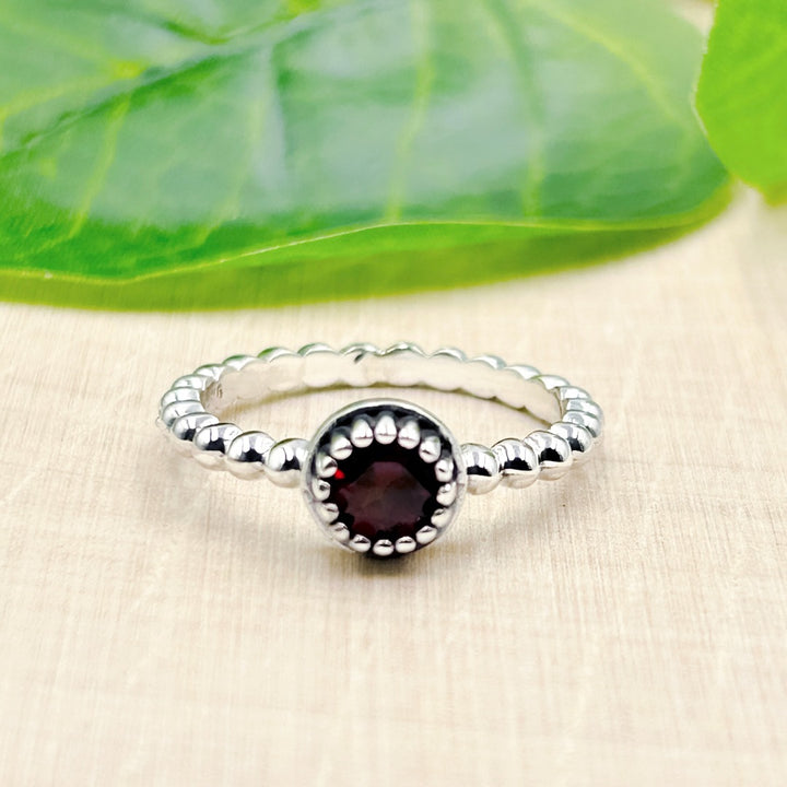 Garnet Ornate Sterling Silver Ring Size 9