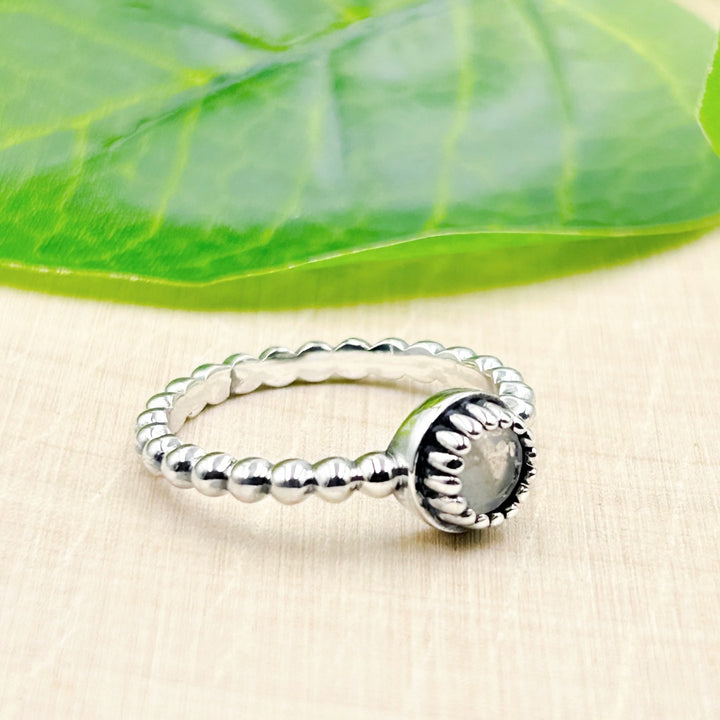 Rainbow Moonstone Ornate Sterling Silver Ring Size 7