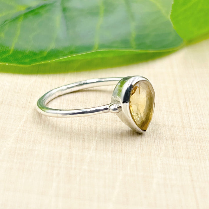 Citrine Pear 6x9 Sterling Silver Ring Size 7