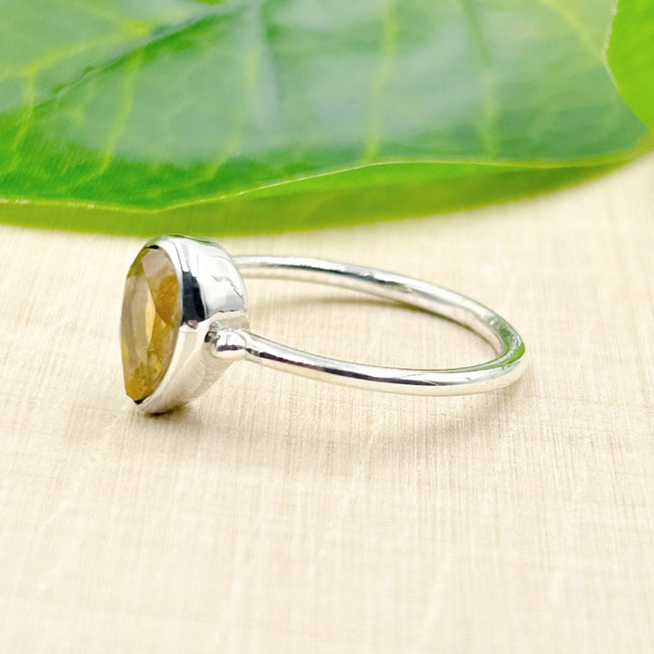 Citrine Pear 6x9 Sterling Silver Ring Size 8