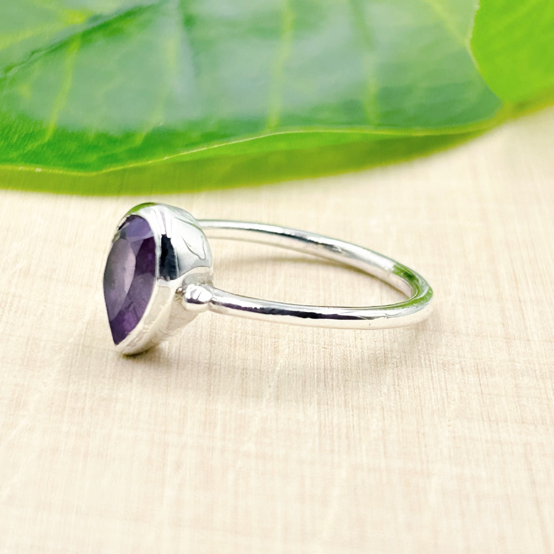 Amethyst Pear 6x9 Sterling Silver Ring Size 7