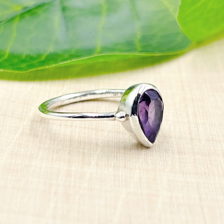 Amethyst Pear 6x9 Sterling Silver Ring Size 7