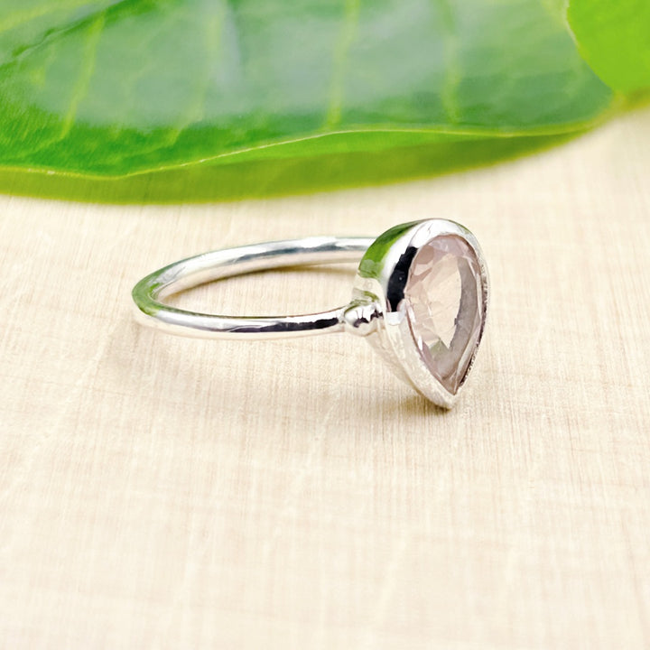 Rose Quartz Pear 6X9 Sterling Silver Ring Size 7