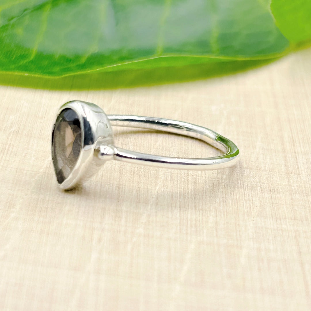 Smoky Quartz Pear 6x9 Sterling Silver Ring Size 7