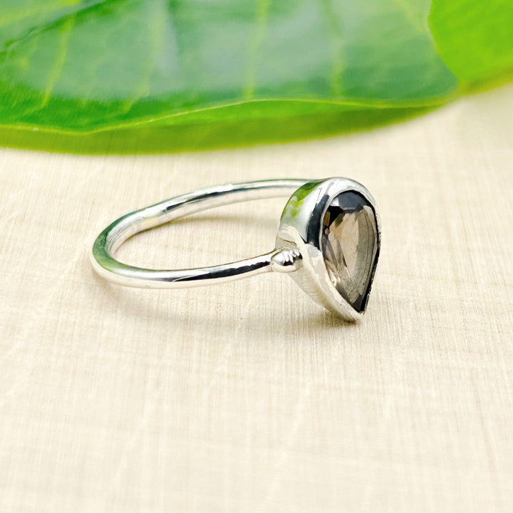 Smoky Quartz Pear 6x9 Sterling Silver Ring Size 7