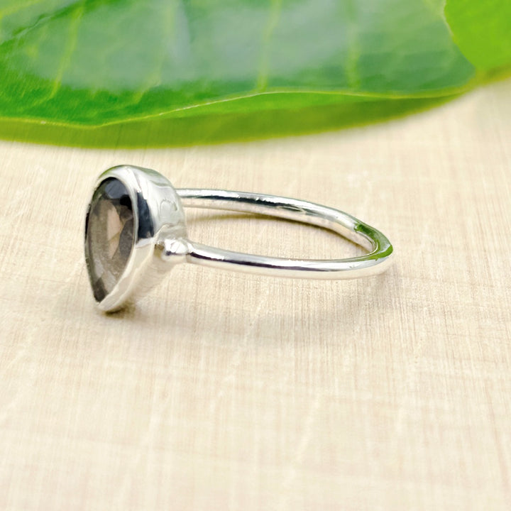 Smoky Quartz Pear 6x9 Sterling Silver Ring Size 9