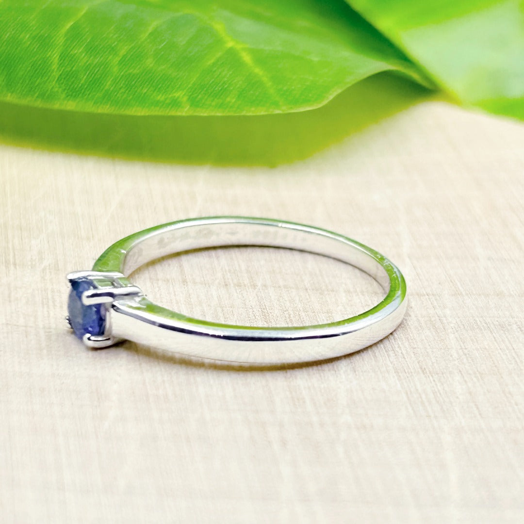 Tanzanite 4mm Round Sterling Silver Ring Size 8