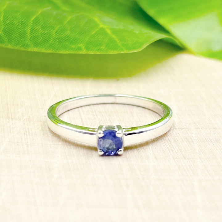 Tanzanite 4mm Round Sterling Silver Ring Size 8