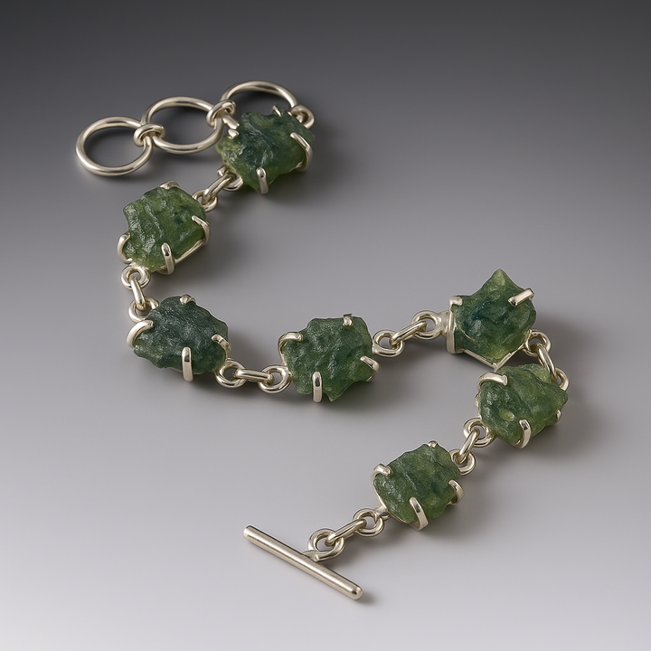 Moldavite Tektite Sterling Silver T Bar Bracelet  ( MB1 )