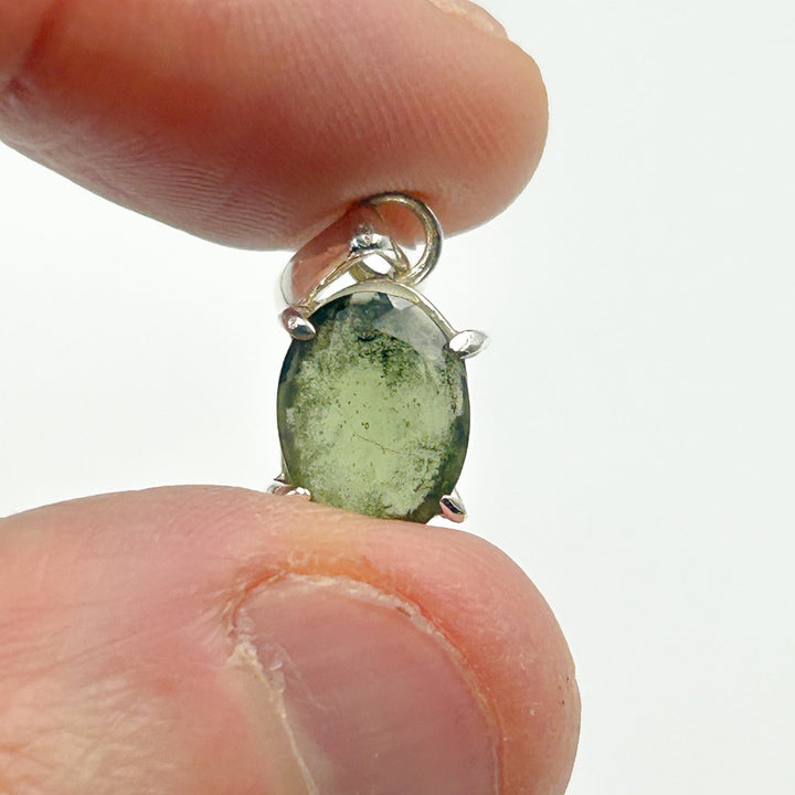 Moldavite Faceted Tektite Sterling Silver Pendant ( 5 )