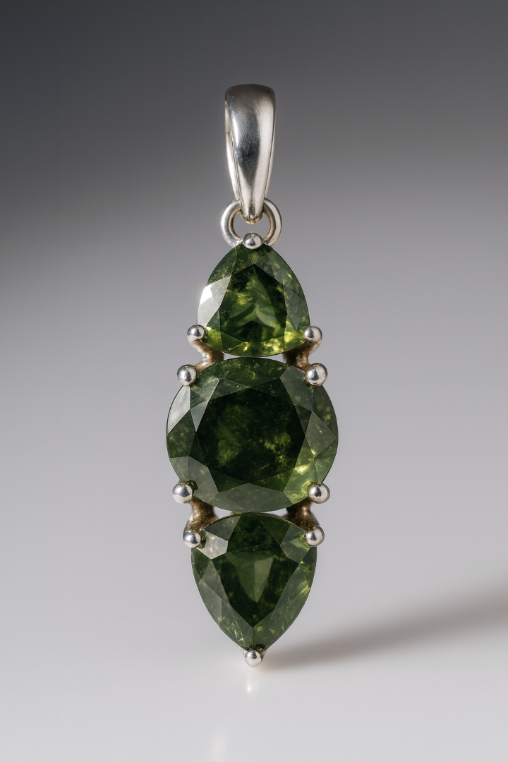 Moldavite Trillion Silver Pendant ( MT1  )