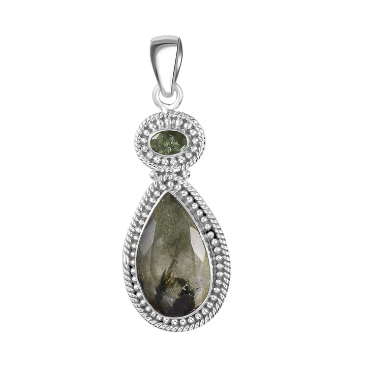 Moldavite Phantom Quartz Sterling Silver Pendant ( P163 )