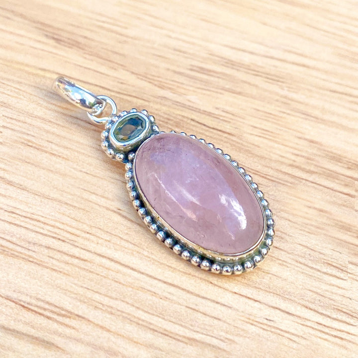Moldavite Morganite Sterling Silver Pendant  ( P62 )