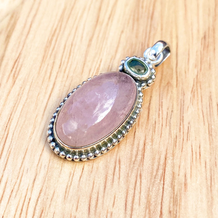 Moldavite Morganite Sterling Silver Pendant  ( P62 )