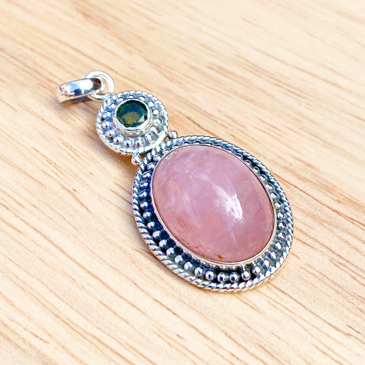 Moldavite Morganite Sterling Silver Pendant  ( P63 )