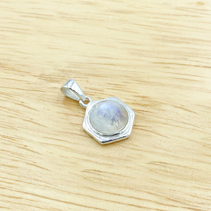 Rainbow Moonstone Hexagon Sterling Silver Pendant ( 673074 )