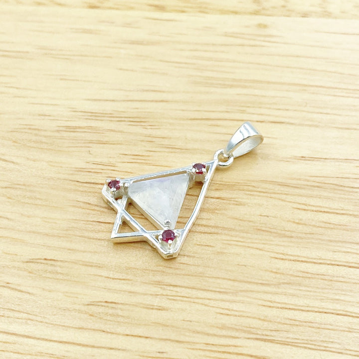 Rainbow Moonstone Triangle Sterling Silver Pendant ( 673332 )
