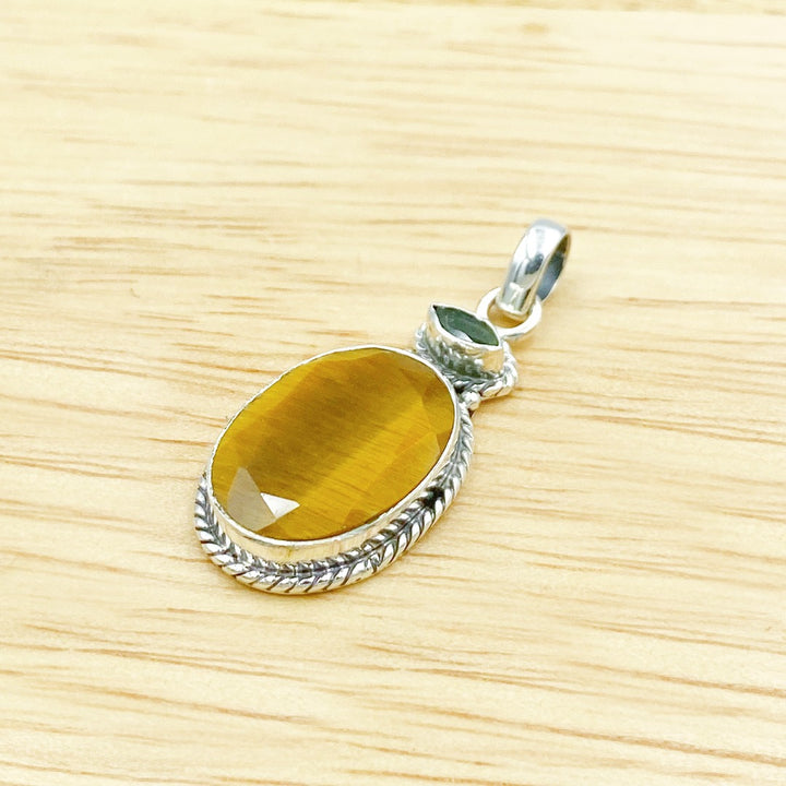 Moldavite Tigers Eye Sterling Silver Pendant  ( 593194 )