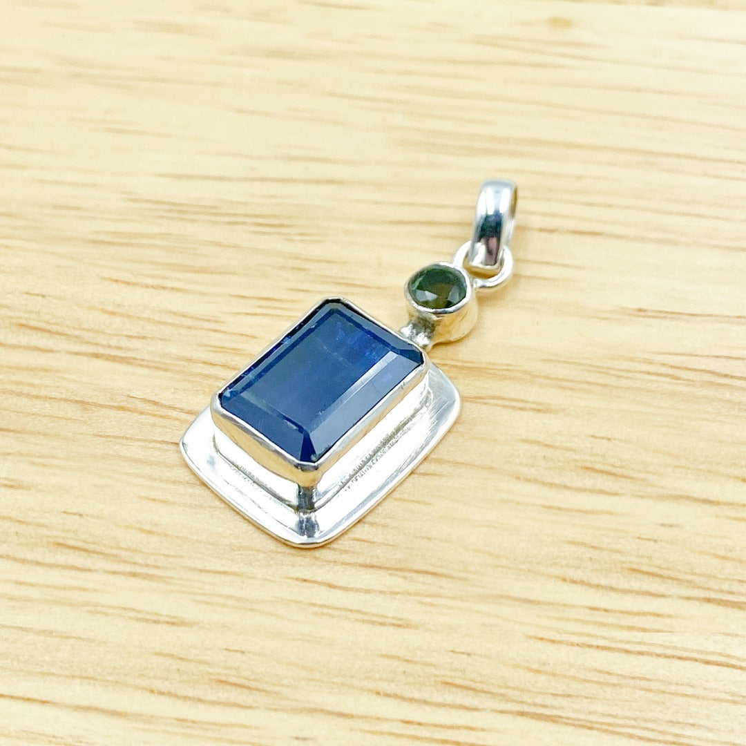 Moldavite Kyanite Sterling Silver Pendant  ( 598591 )