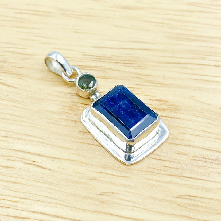 Moldavite Kyanite Sterling Silver Pendant  ( 598591 )