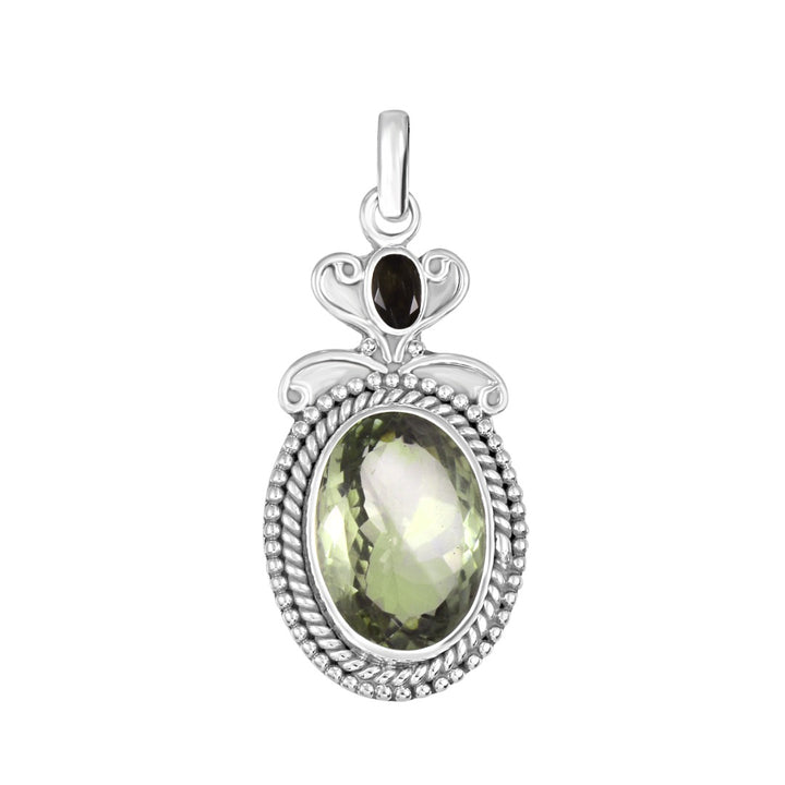 Moldavite Prasiolite Green Amethyst Sterling Silver Pendant ( P72  )