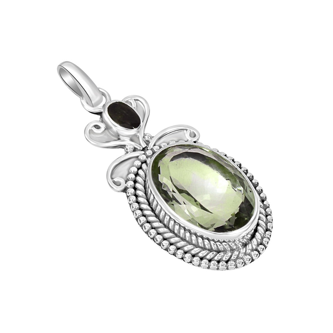 Moldavite Prasiolite Green Amethyst Sterling Silver Pendant ( P72  )