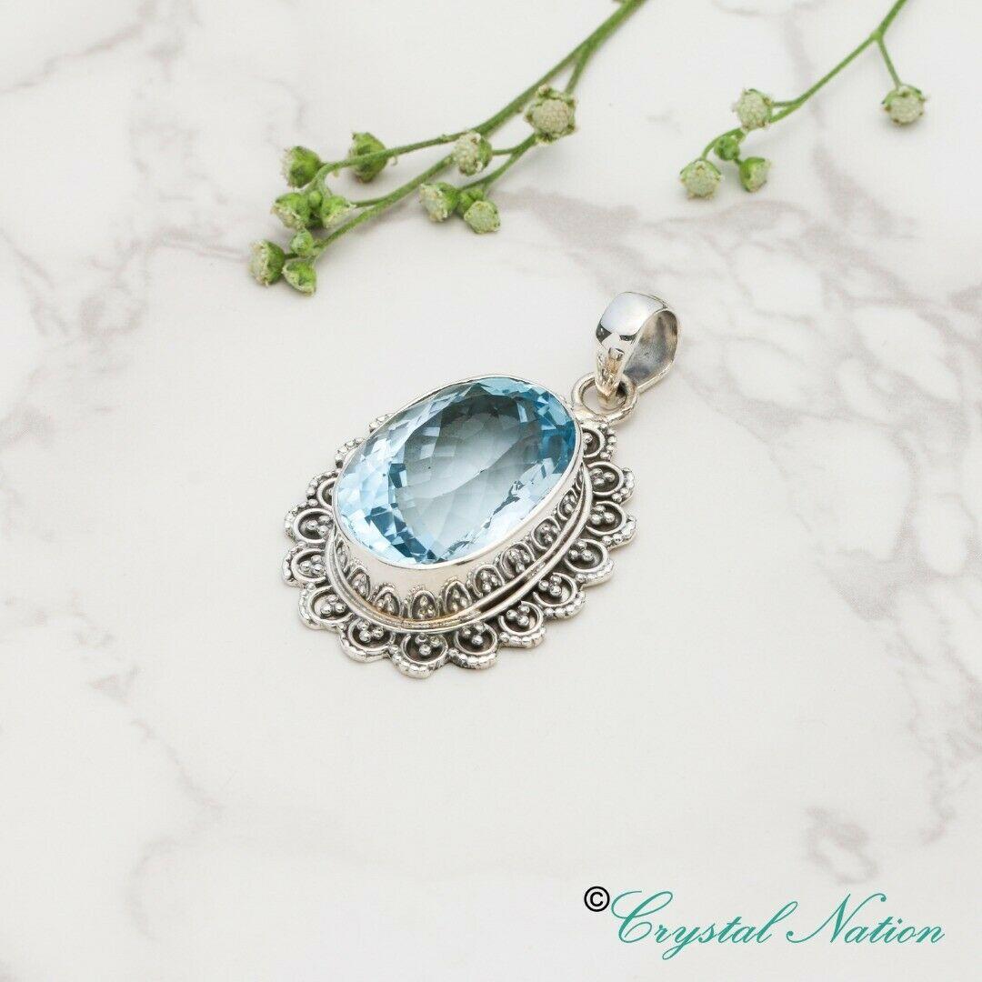 Blue Topaz Sterling Silver Pendant  ( 20588 )