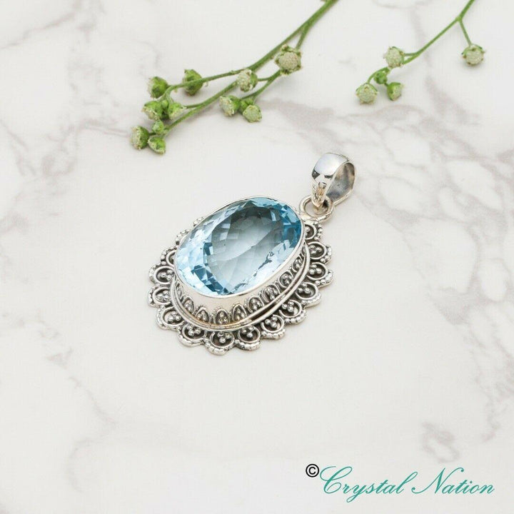 Blue Topaz Sterling Silver Pendant  ( 20588 )