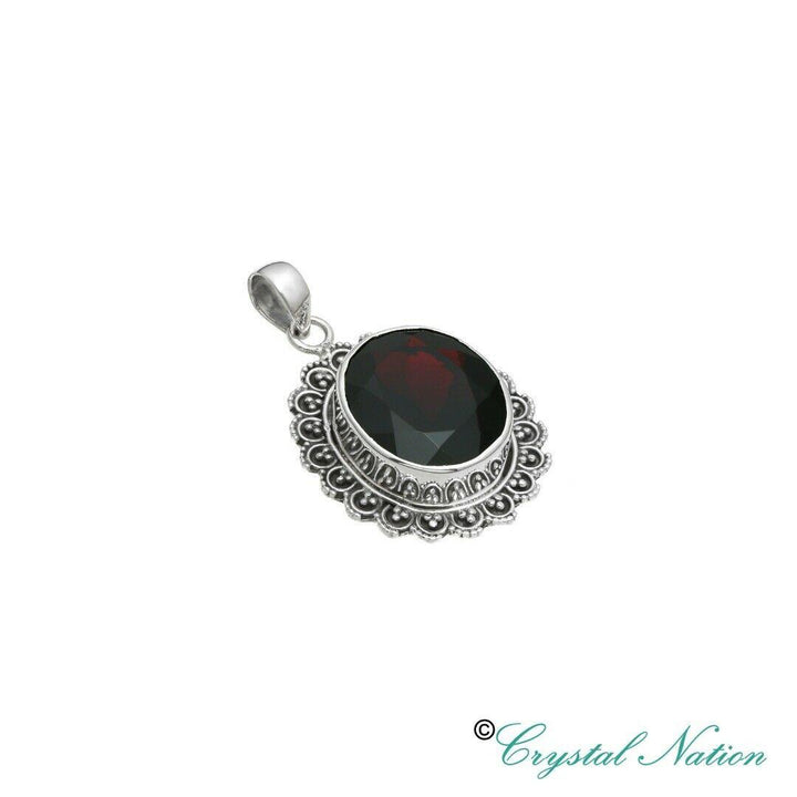 Garnet Faceted Sterling Silver Pendant ( 20619 )