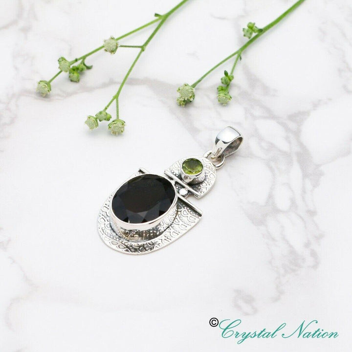 Cintamani Peridot Faceted Sterling Silver Pendant ( 20328 )