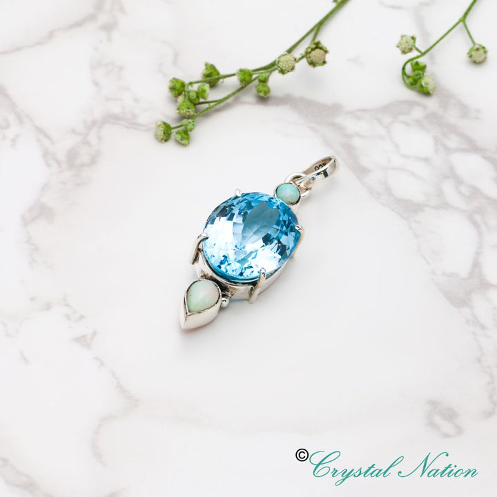 Blue Topaz Opal Sterling Silver Pendant  ( 21062 )