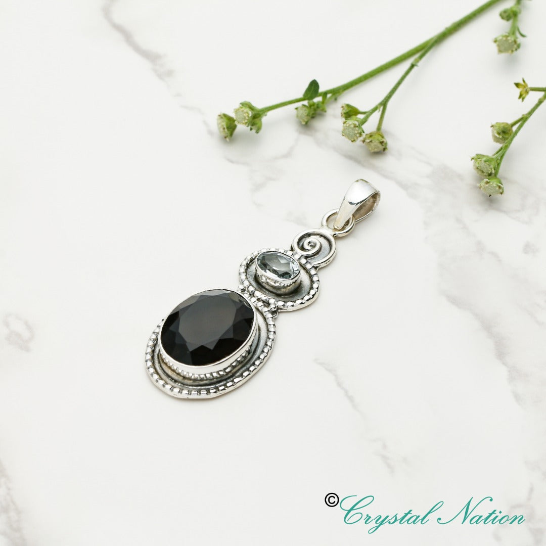 Cintamani Aquamarine Faceted Sterling Silver Pendant ( 20542 )