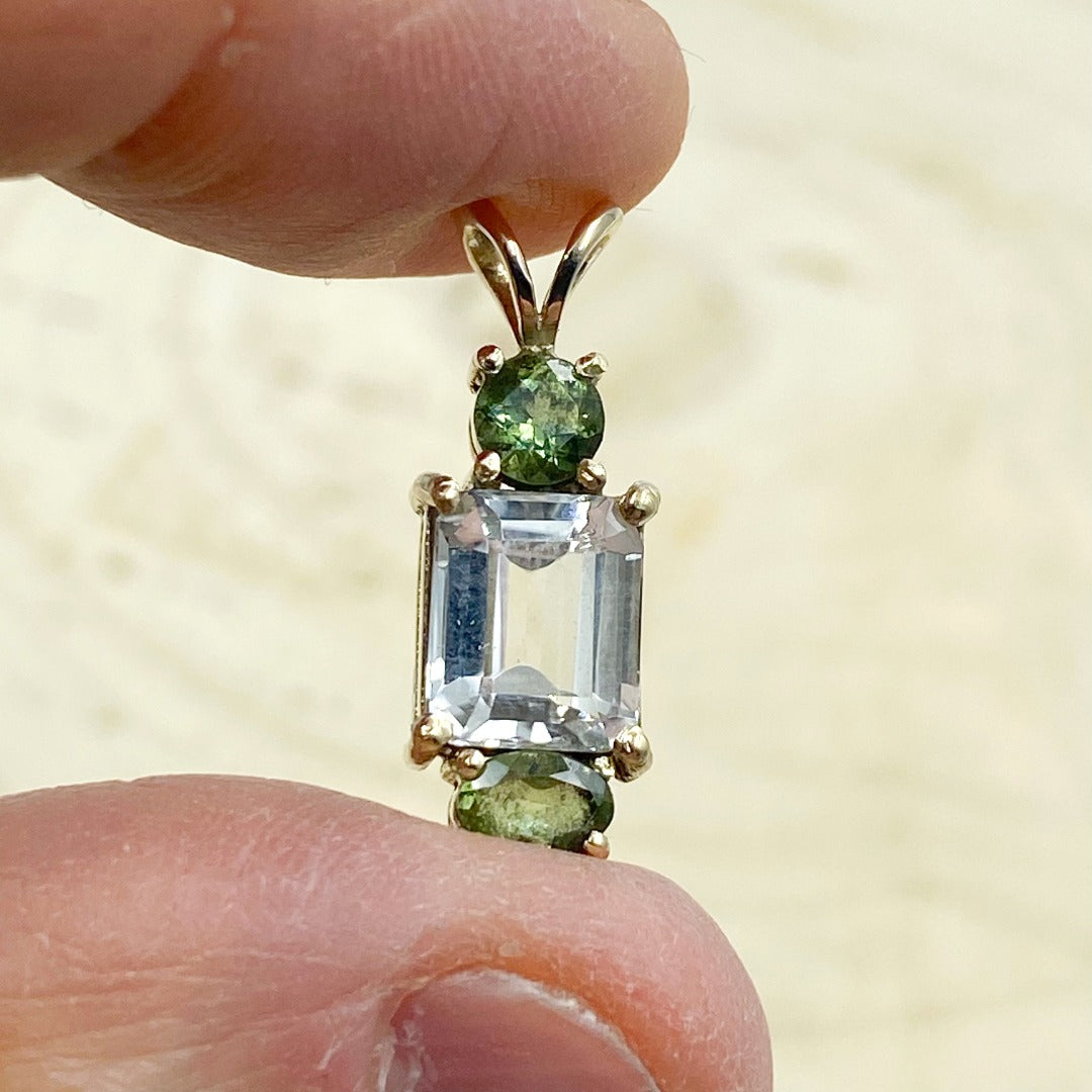 Moldavite Phenacite 12K Gold Pendant  ( 181362 )