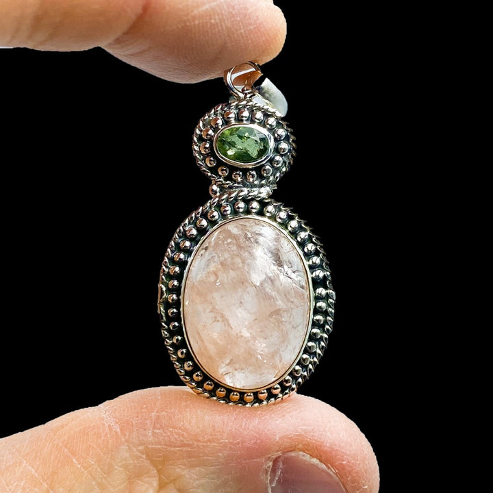 Moldavite Morganite Sterling Silver Pendant  ( P53 )