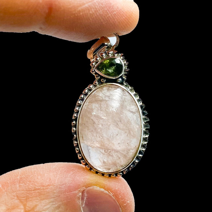 Moldavite Morganite Sterling Silver Pendant  ( P67 )