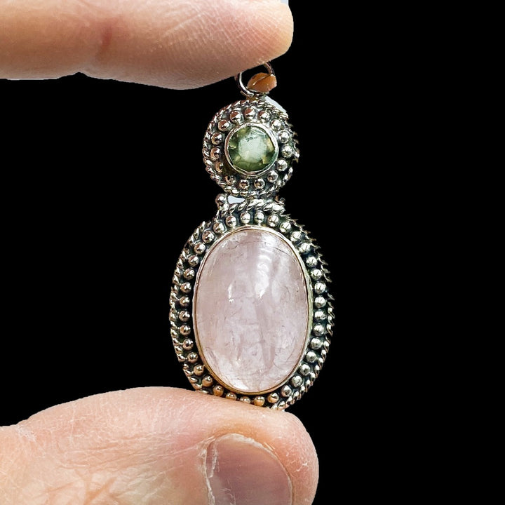 Moldavite Morganite Sterling Silver Pendant  ( P23 )