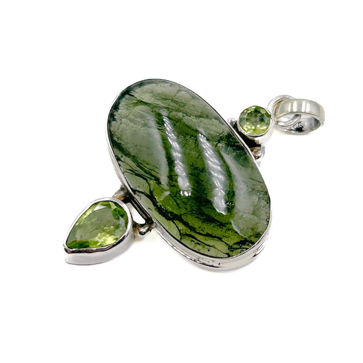 Moldavite Peridot Sterling Silver Pendant  ( 291286 )