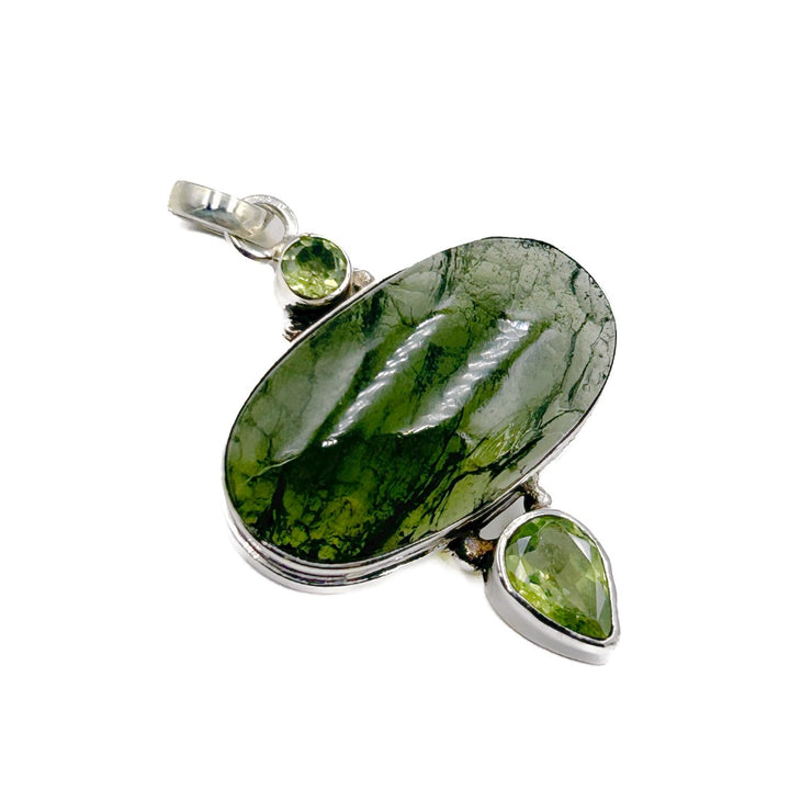 Moldavite Peridot Sterling Silver Pendant  ( 291286 )