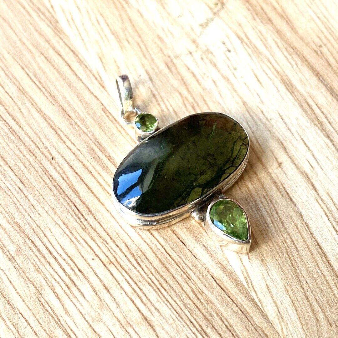 Moldavite Peridot Sterling Silver Pendant  ( 291286 )