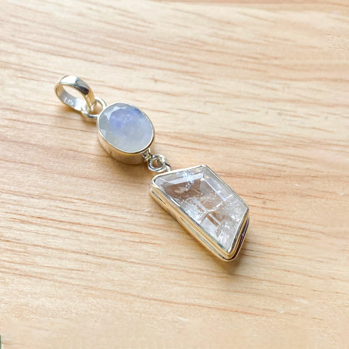 Kunzite Rainbow Moonstone Faceted Sterling Silver Pendant  ( 20686 )